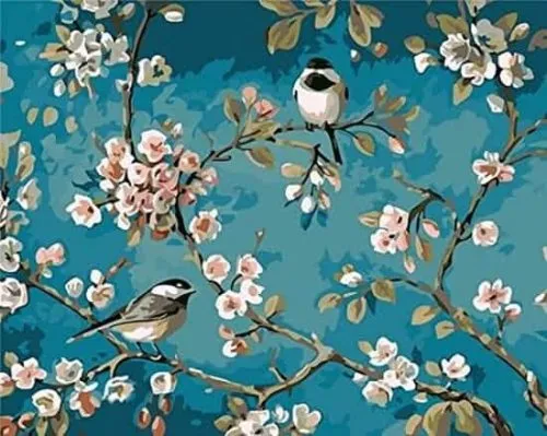 Pintura sobre números - Pájaros y flores