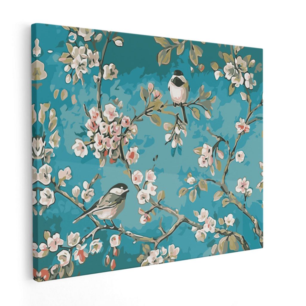 Pintura sobre números - Pájaros y flores