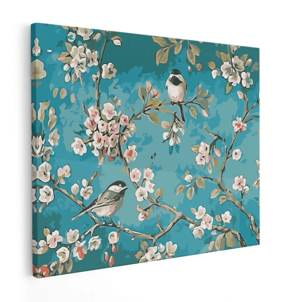 Pintura sobre números - Pájaros y flores