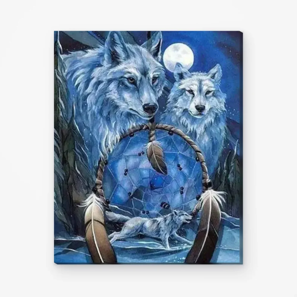 Pintar por Números - Atrapasueños con dos lobos