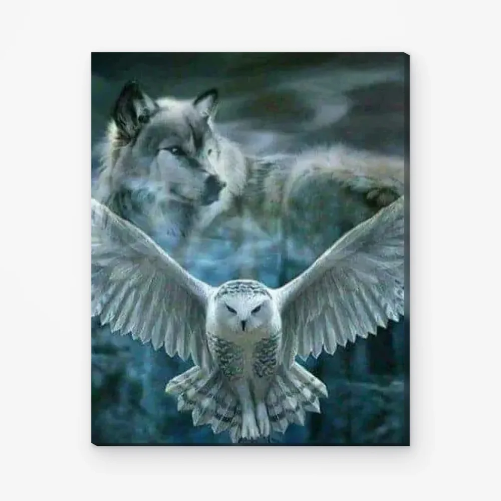 Pintar por Números - Búho blanco con lobo - Completo