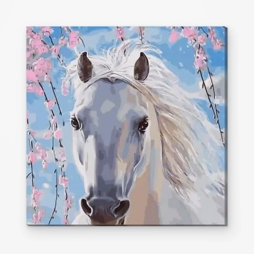 Pintar por Números - Caballo blanco con flores de cerezo