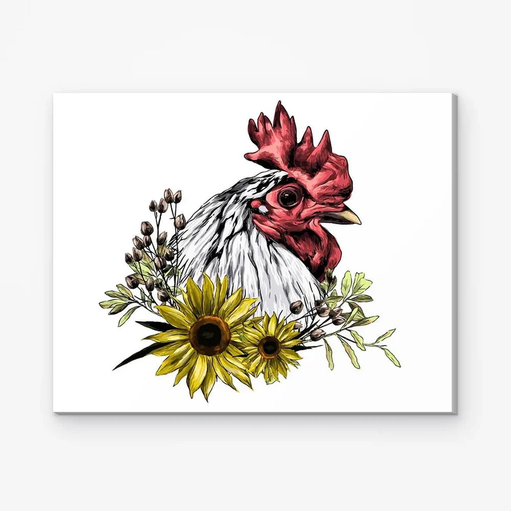 Pintar por Números - Cabeza de gallo con girasoles
