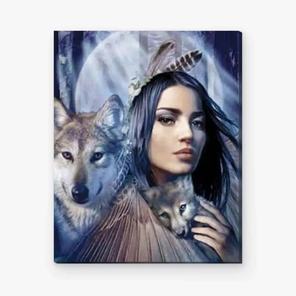 Pintar por Números - Mujer con cachorro de lobo