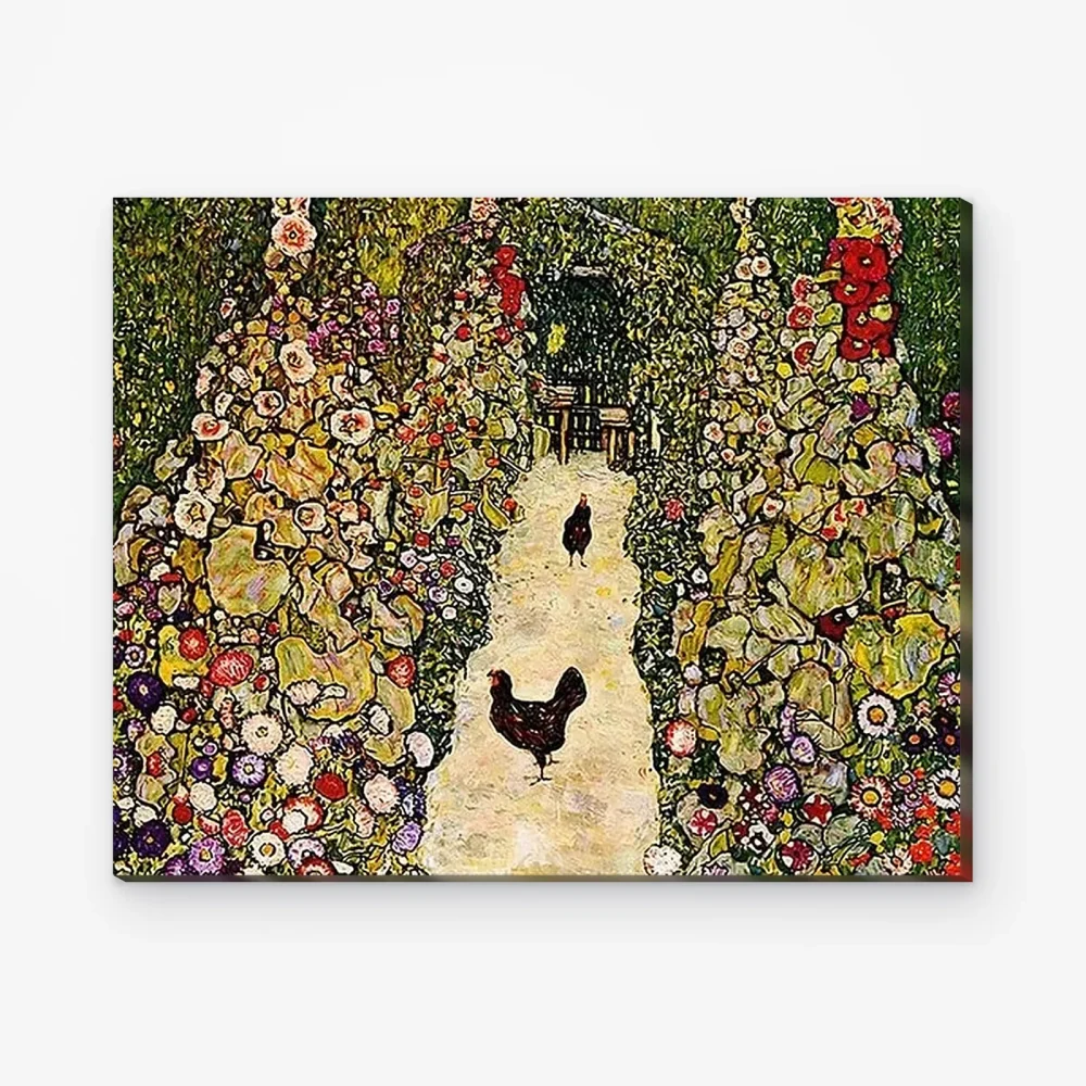 Pintar por Números - Camino ajardinado con gallinas