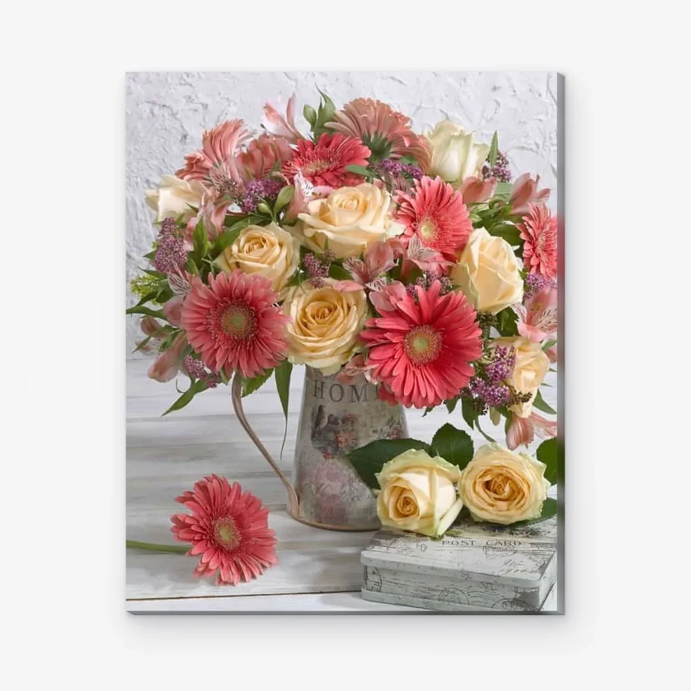 Pintar por Números - Flores de colores en jarrón con gerberas