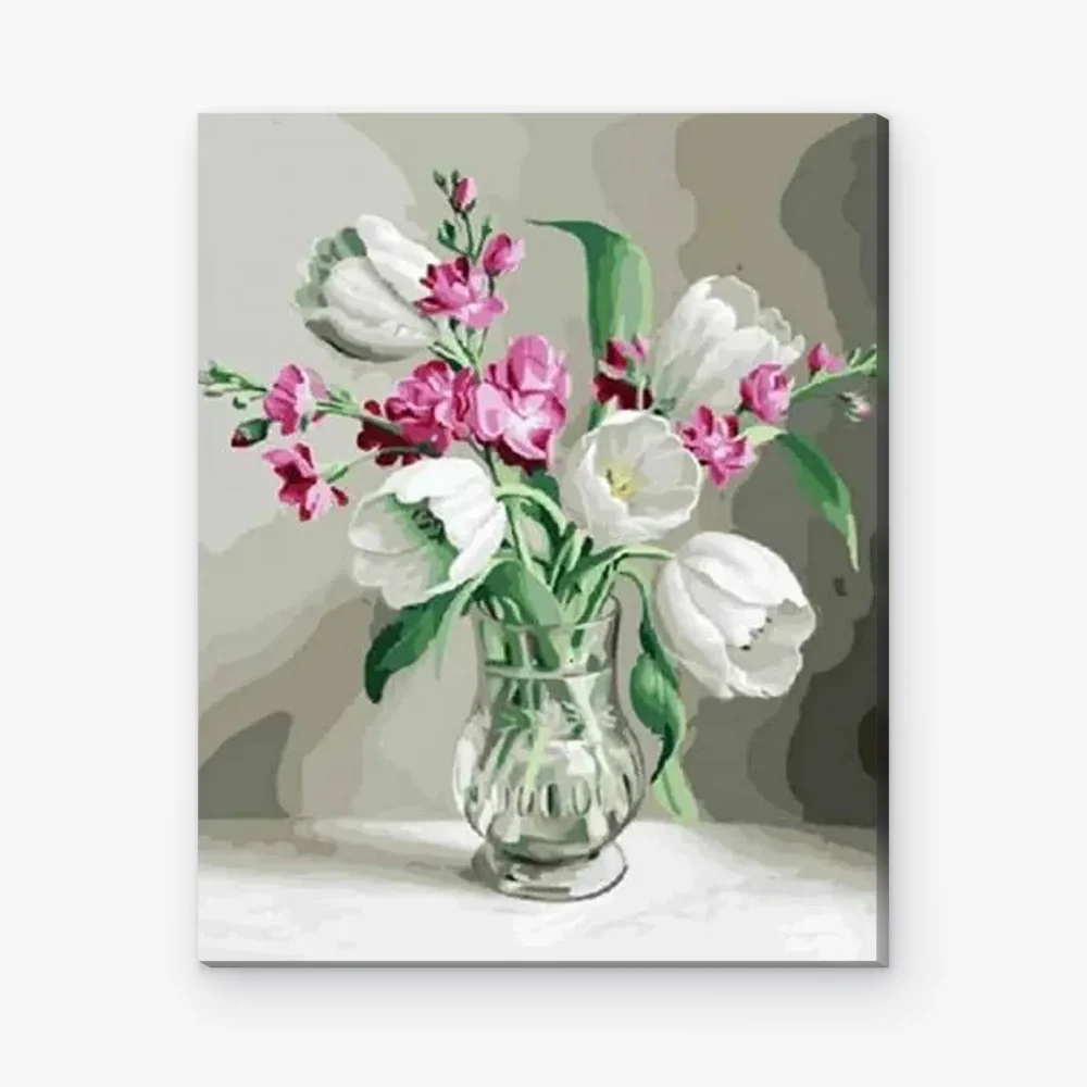 Pintar por Números - Flores de colores en jarrón de cristal