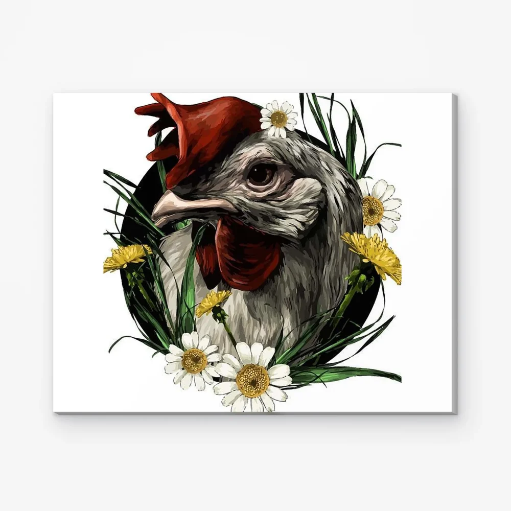 Pintar por Números - Gallo en bata de flores