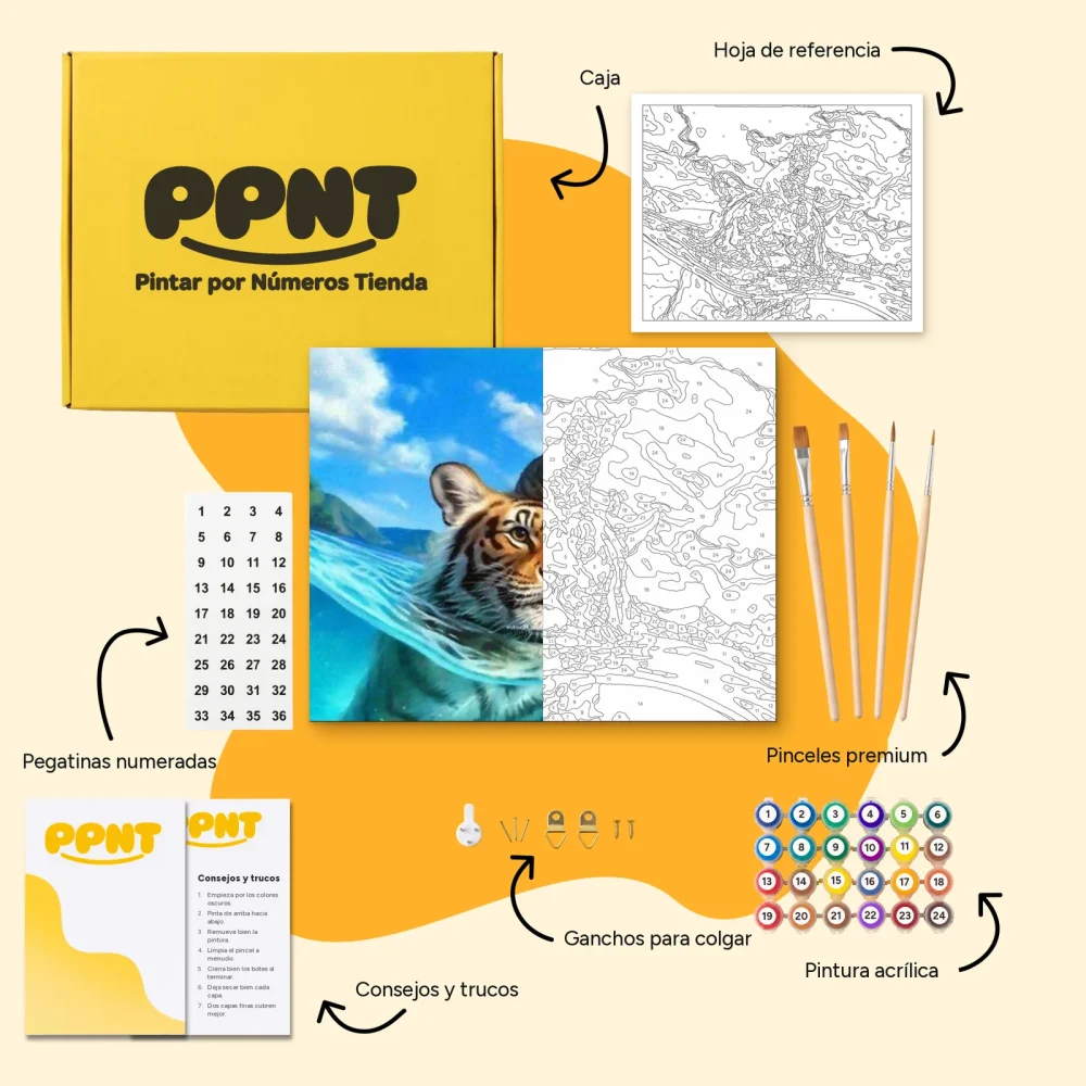 Pintar por Números - Gato y tigre en el mar