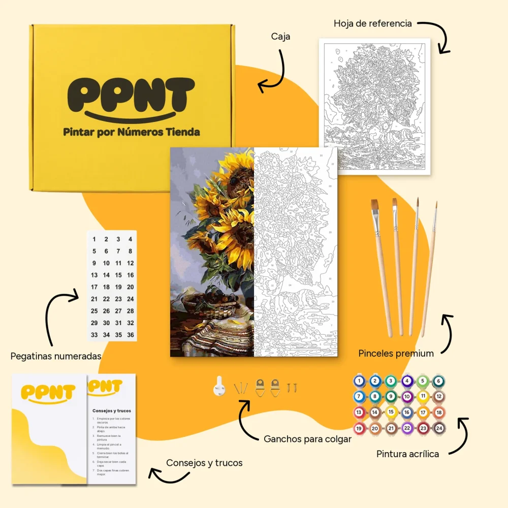 Pintar por Números - Girasoles en la mesa