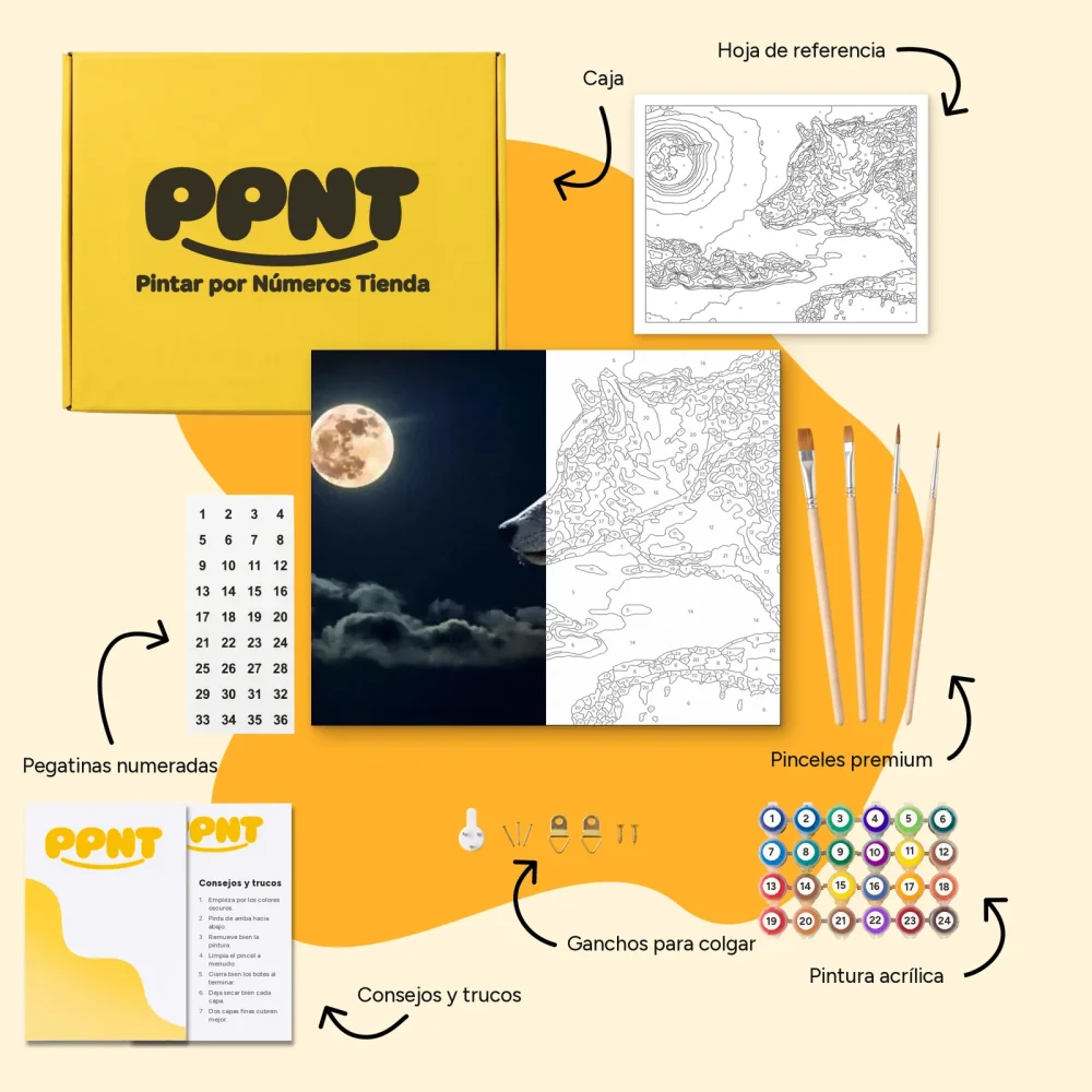 Pintar por Números - Lobos con luna - Portada completa FULL