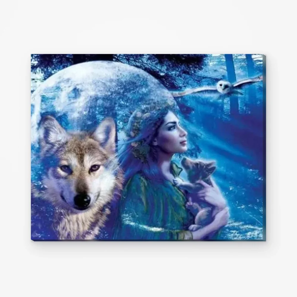 Pintar por Números - Mujer con lobo y búho