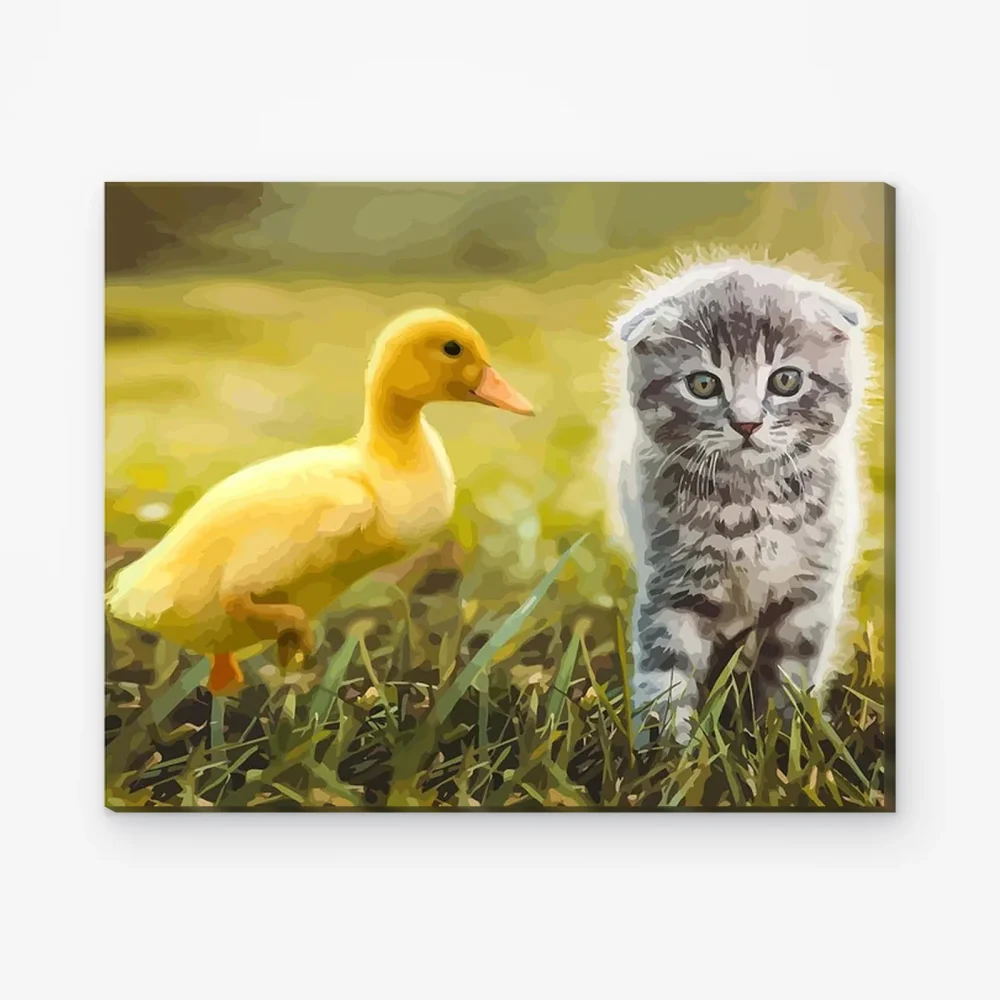 Pintar por Números - Un pato juega con un gato