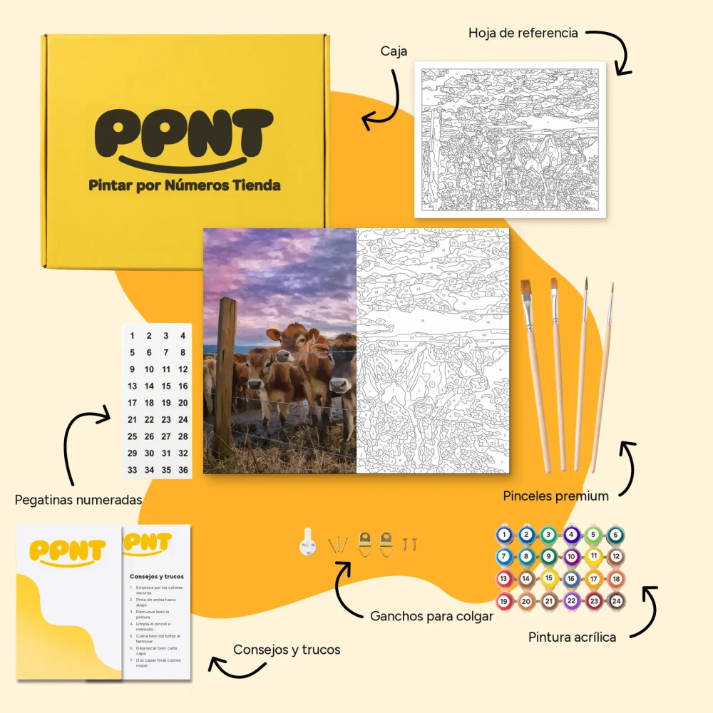 Pintar por Números - Vacas al atardecer
