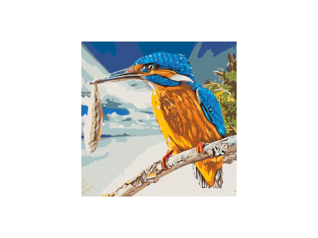 Pintar por Números - Martín pescador con presa
