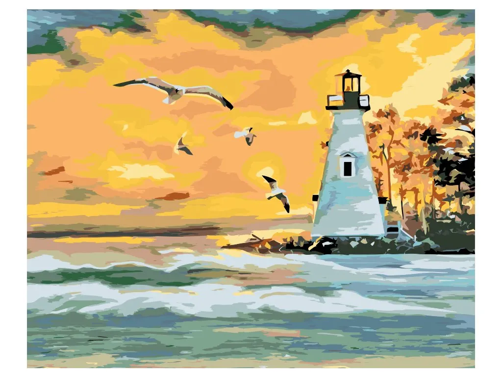 Pintar por Números - Faro y gaviotas