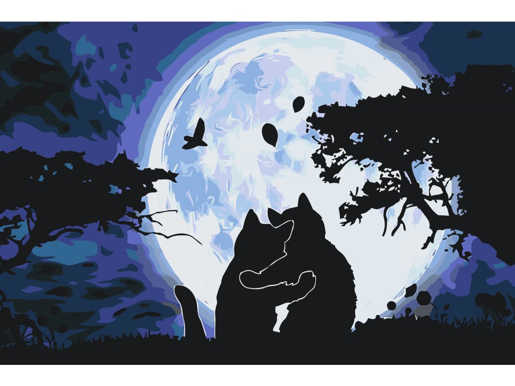 Pintar por Números - Gatos bajo la luna llena 2
