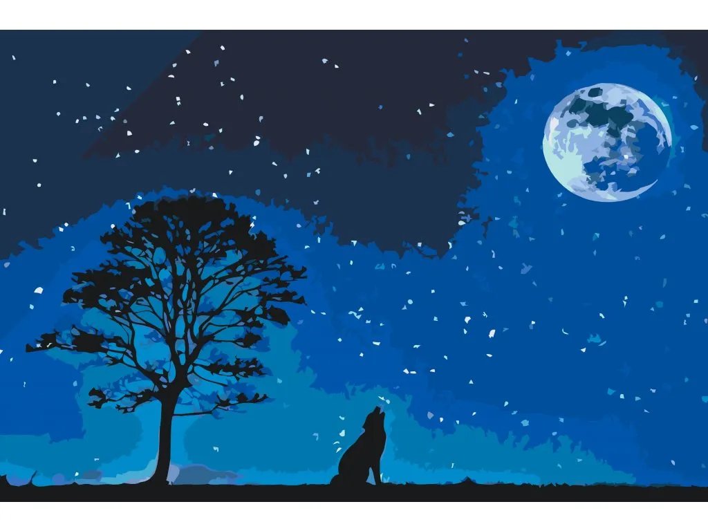 Pintar por Números - Perro aullador en luna llena