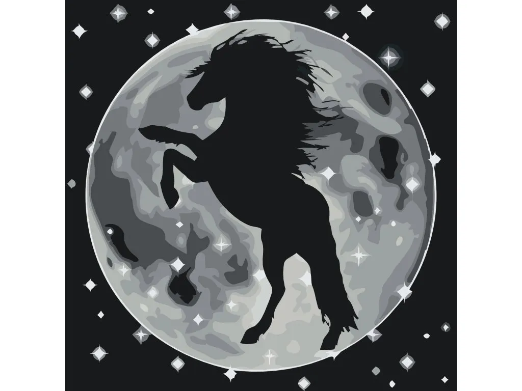 Pintar por Números - Silueta de un caballo en la luna