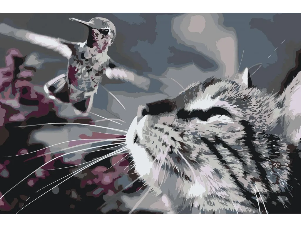 Pintar por Números - Gato y pájaro