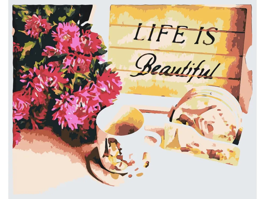 Pintar por Números - Flores y una taza de café