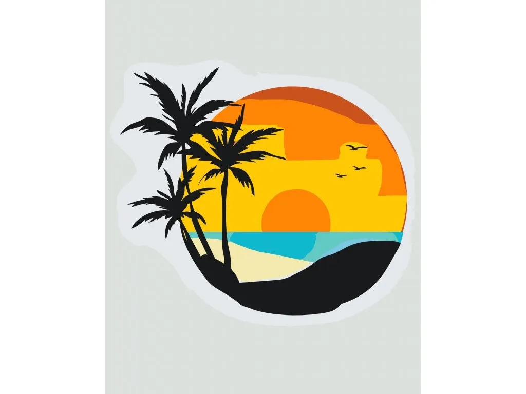 Pintar por Números - Playa, palmeras, puesta de sol