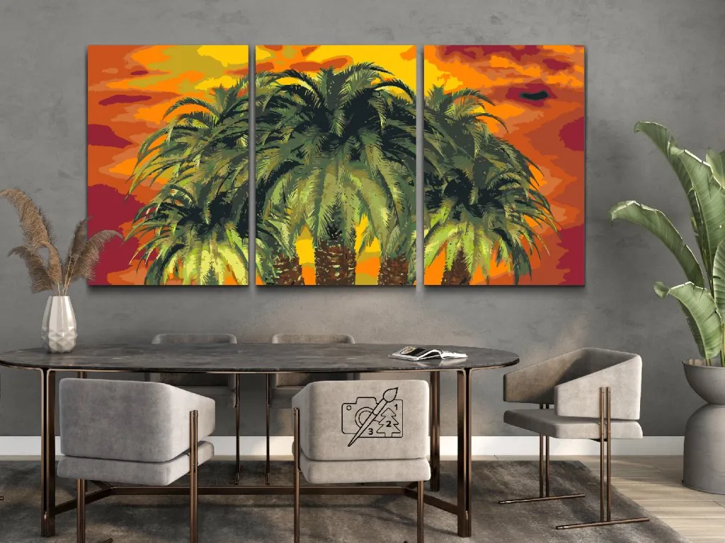 Pintar por Números - Palmeras sobre fondo rojo (set de 3)