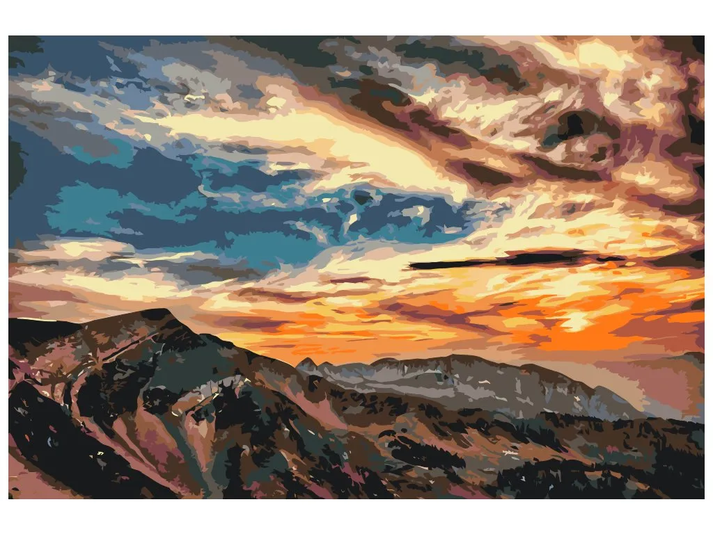 Pintar por Números - Puesta de sol sobre las montañas