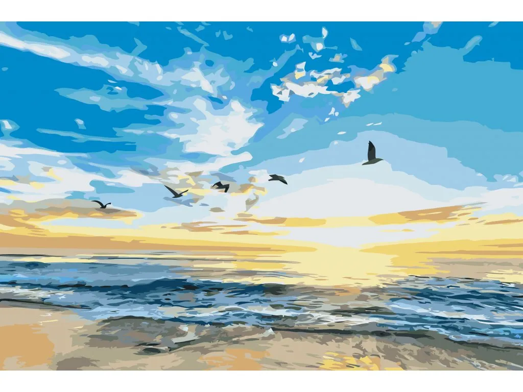 Pintar por Números - Pájaros volando sobre el mar