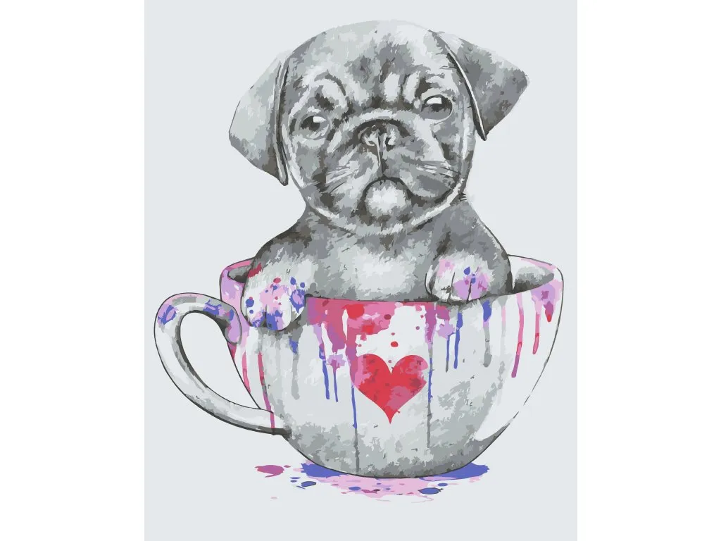 Pintar por Números - Pug en una taza pintada