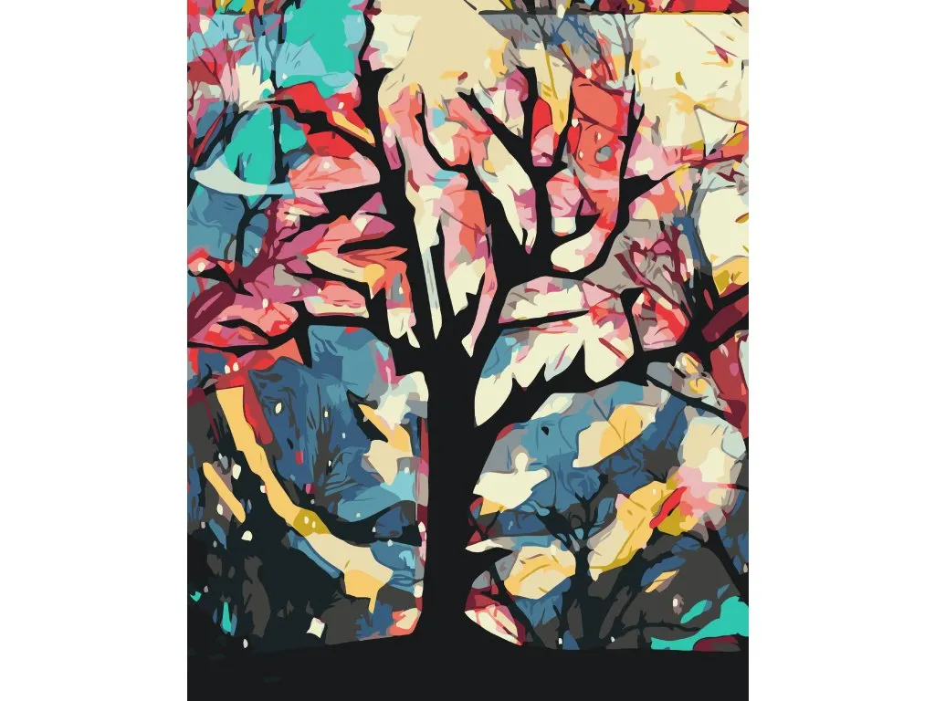 Pintar por Números - Fondo colorido detrás del árbol