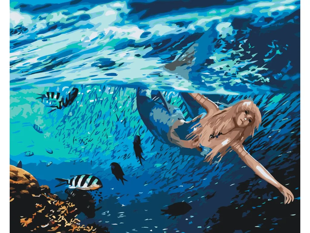 Pintar por Números - Sirena nadando con peces