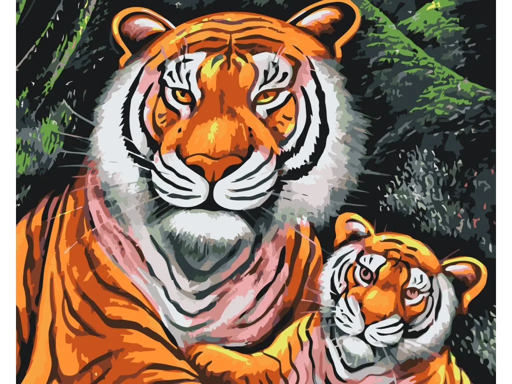 Pintar por Números - Familia de tigres