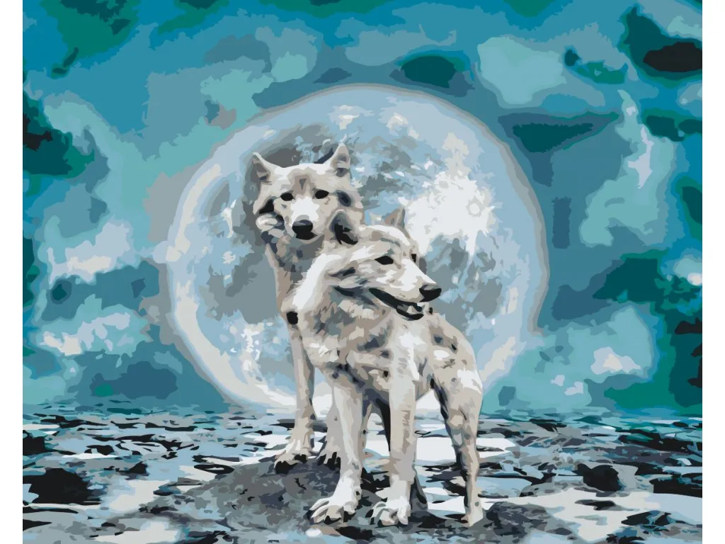 Pintar por Números - Lobos blancos bajo la luna llena