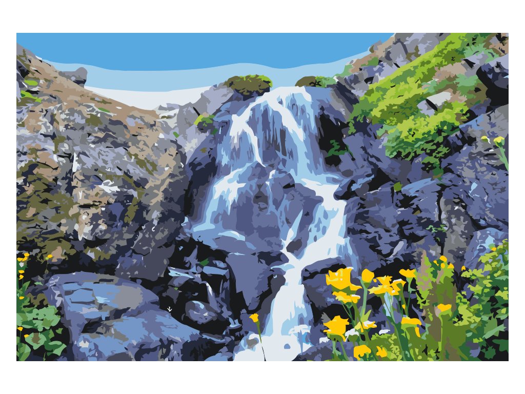 Pintar por Números - Cascada y flores