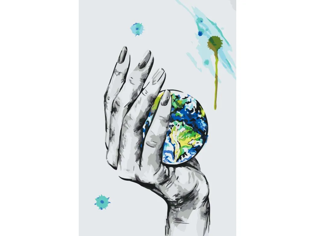 Pintar por Números - Un planeta en la mano de una mujer