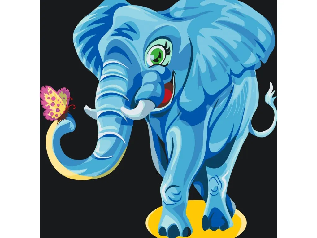 Pintar por Números - Alegre elefante con mariposa