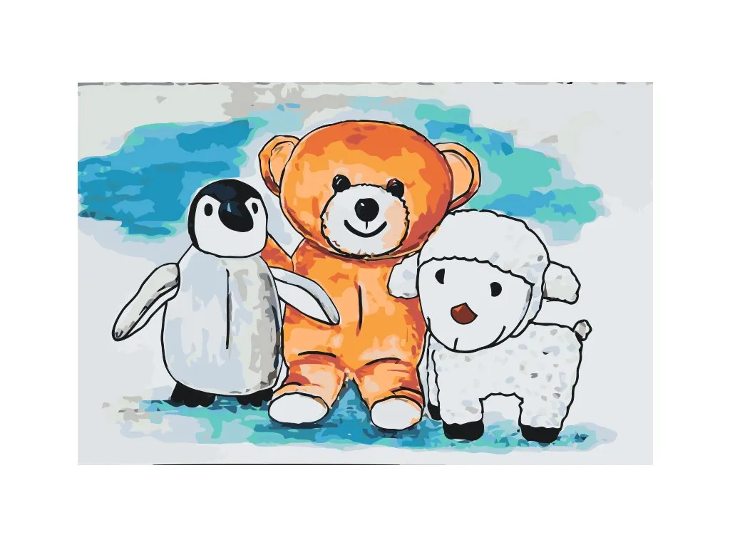 Pintar por Números - Pingüino, osito y oveja