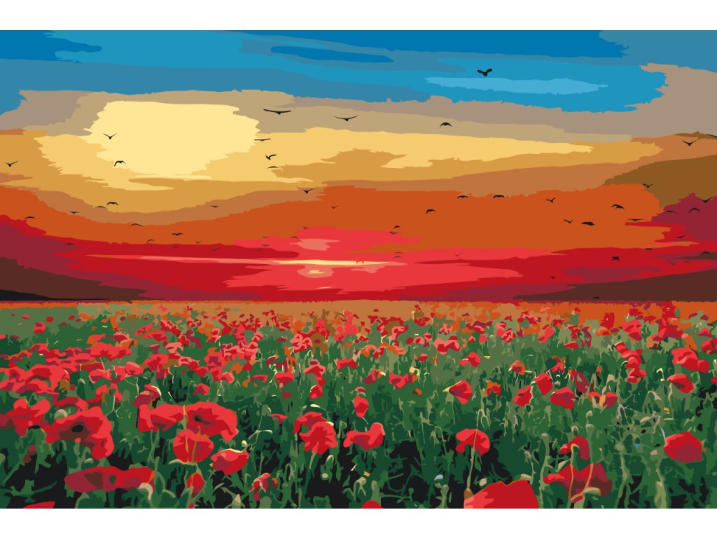 Pintar por Números - Campo de amapolas al atardecer