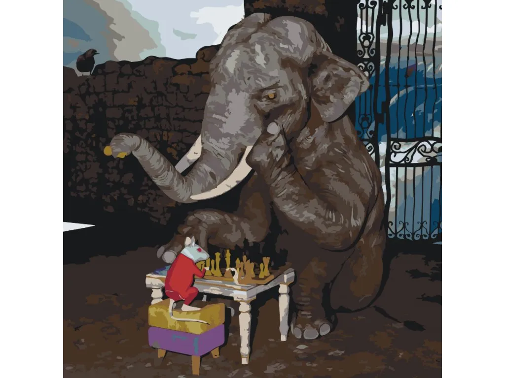 Pintar por Números - El elefante y el ratón juegan al ajedrez
