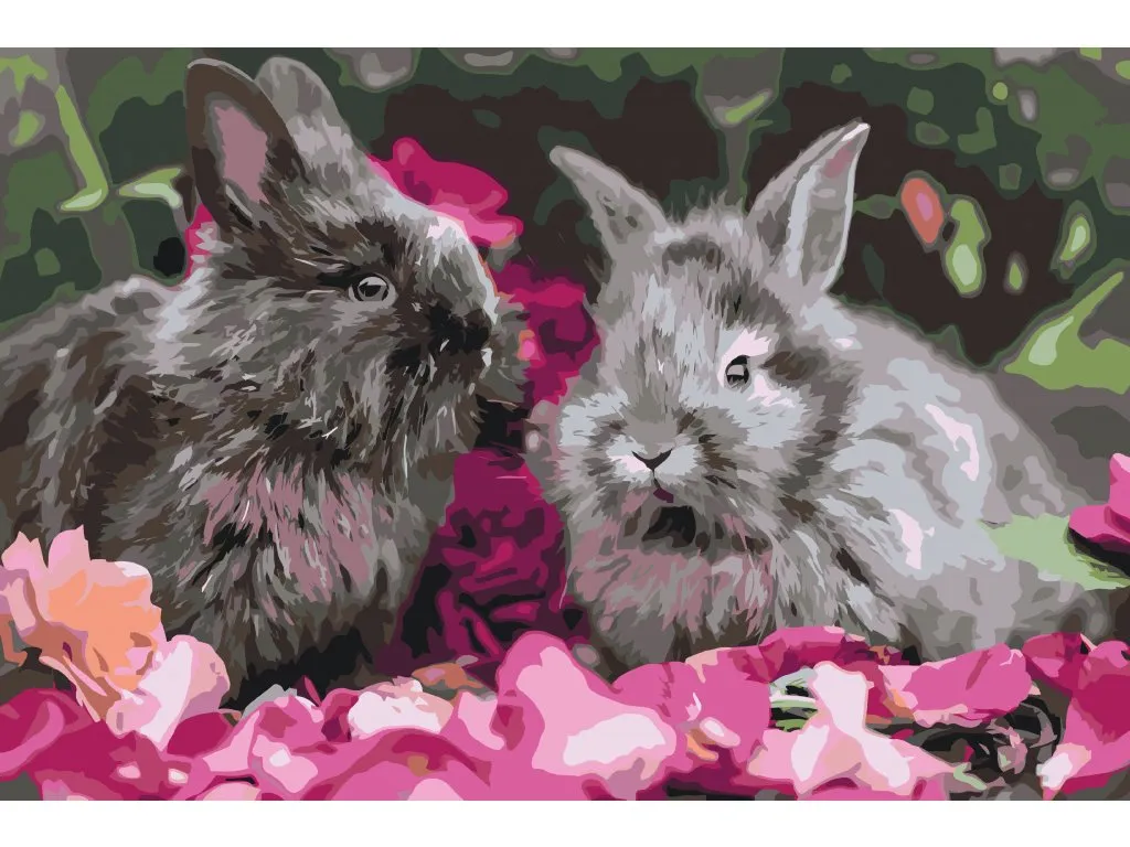 Pintar por Números - Conejos entre las flores