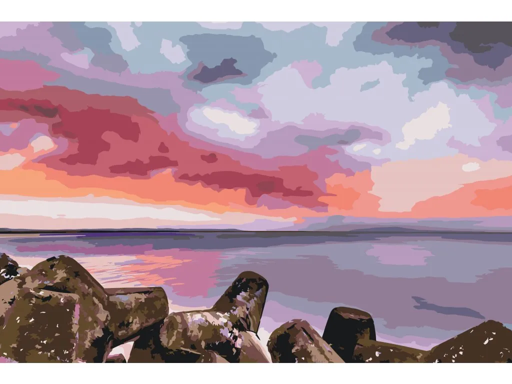 Pintar por Números - Puesta de sol roja sobre el mar