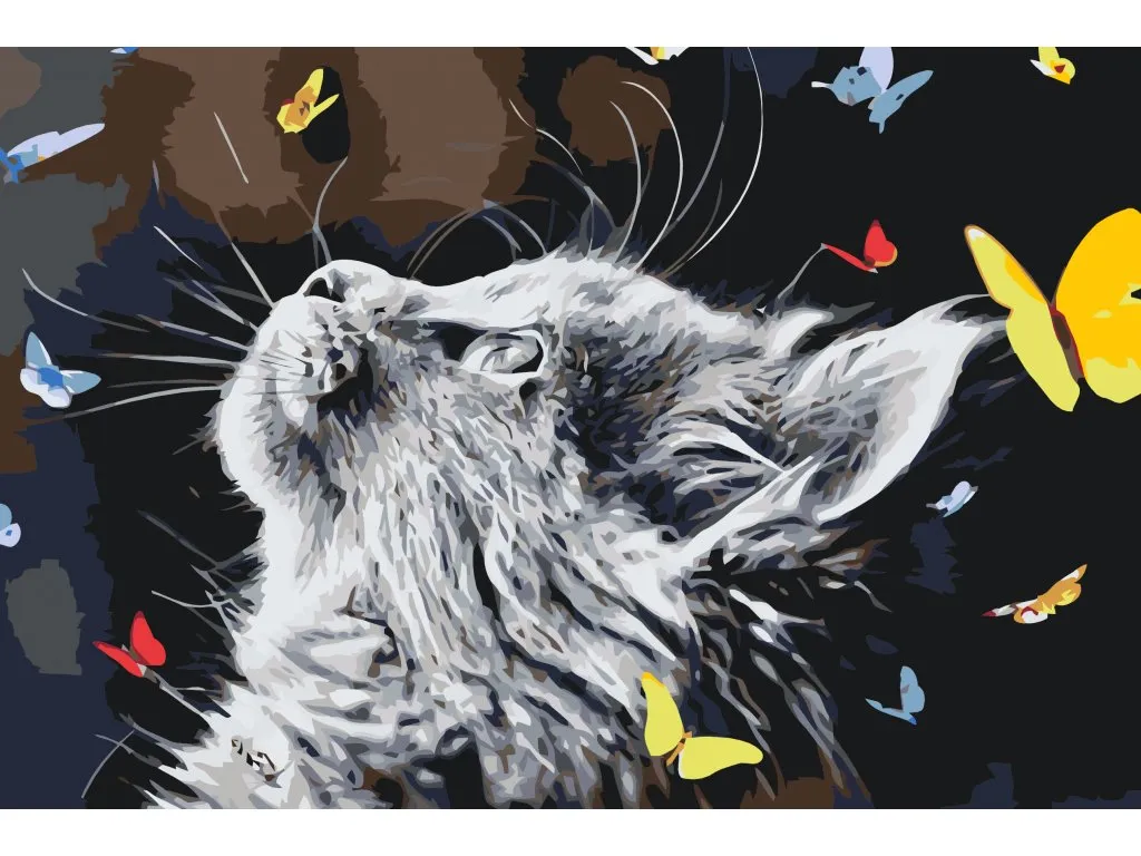 Pintar por Números - Un gato entre mariposas