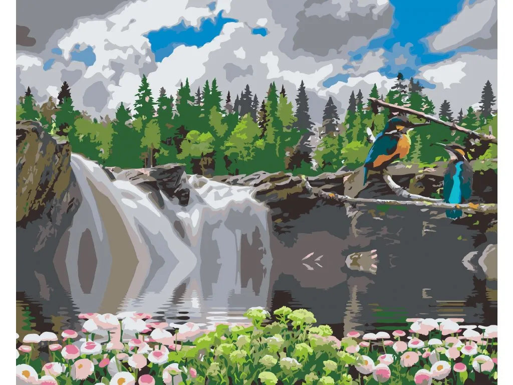 Pintar por Números - Pájaros en la cascada