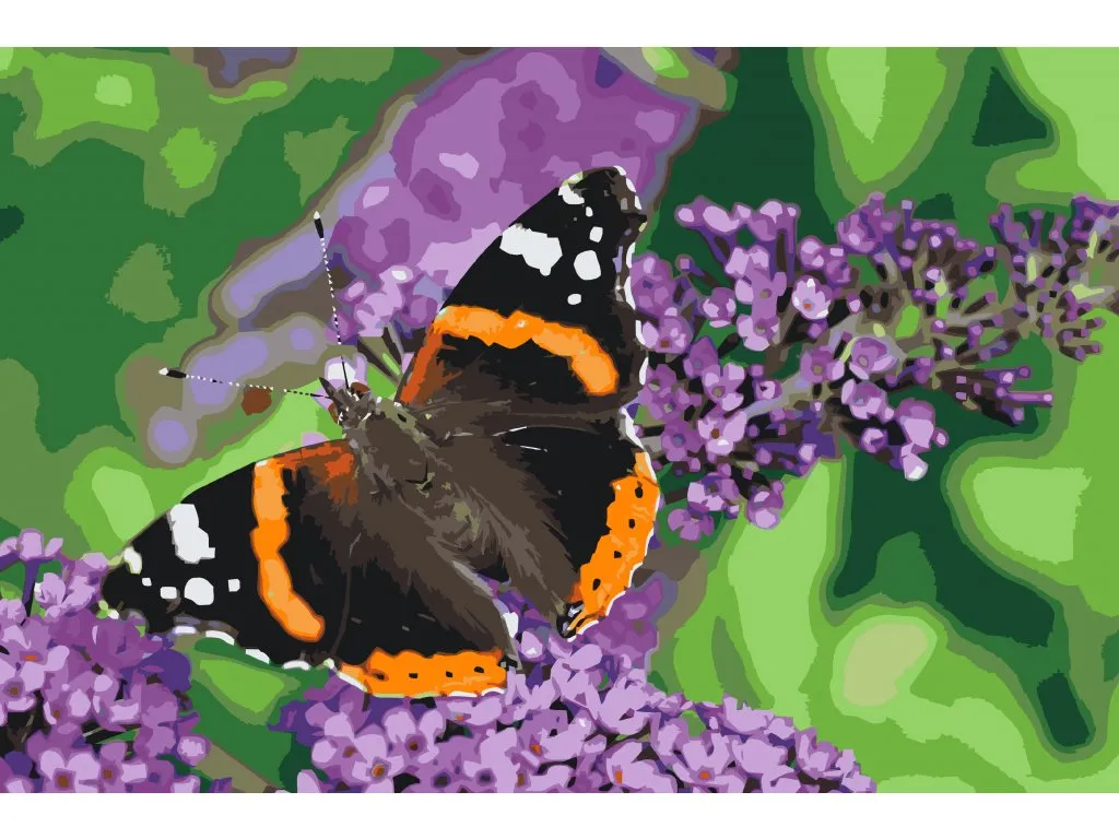 Pintar por Números - Mariposa en una flor morada