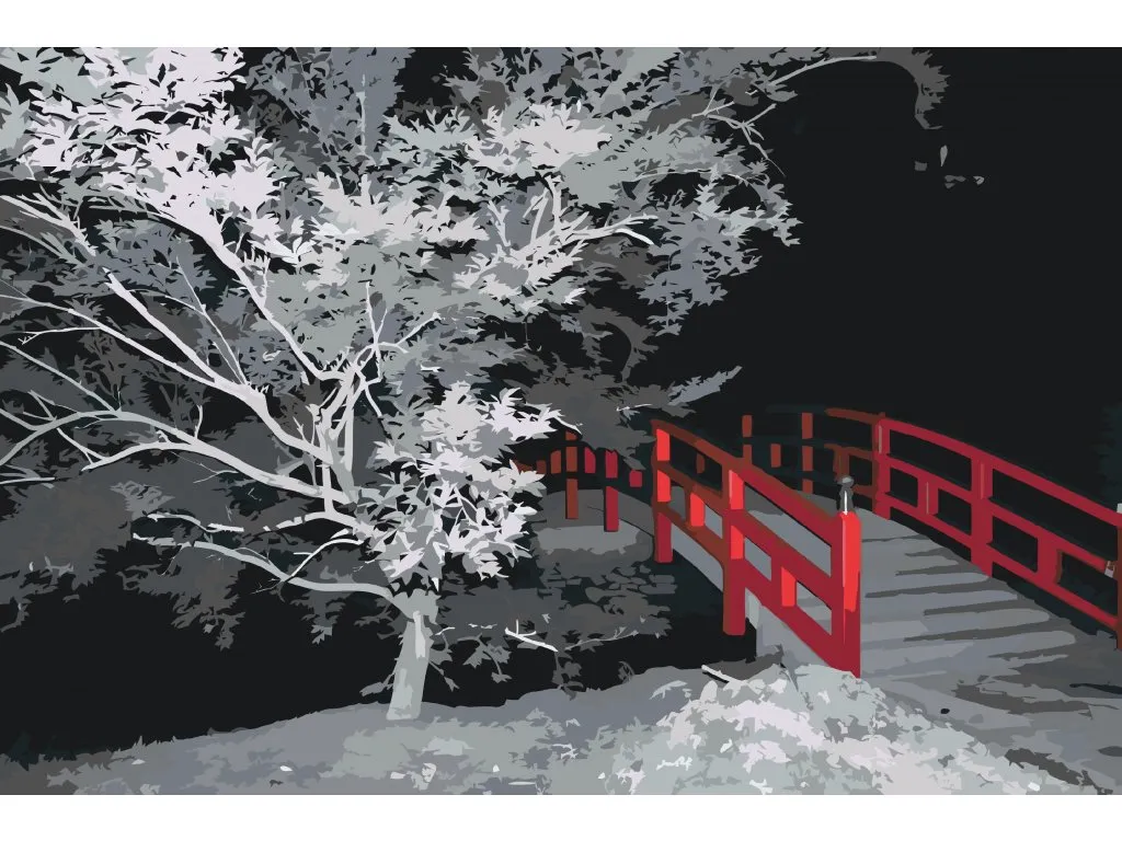 Pintar por Números - Puente rojo en el jardín