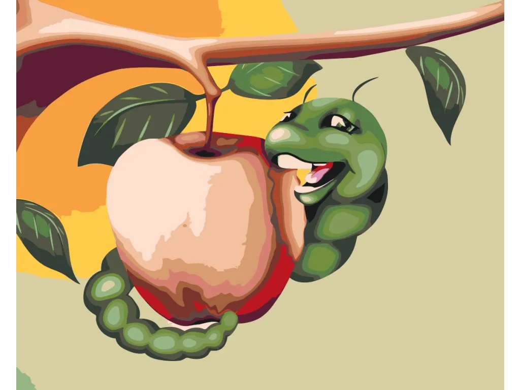 Pintar por Números - Oruga comiendo una manzana