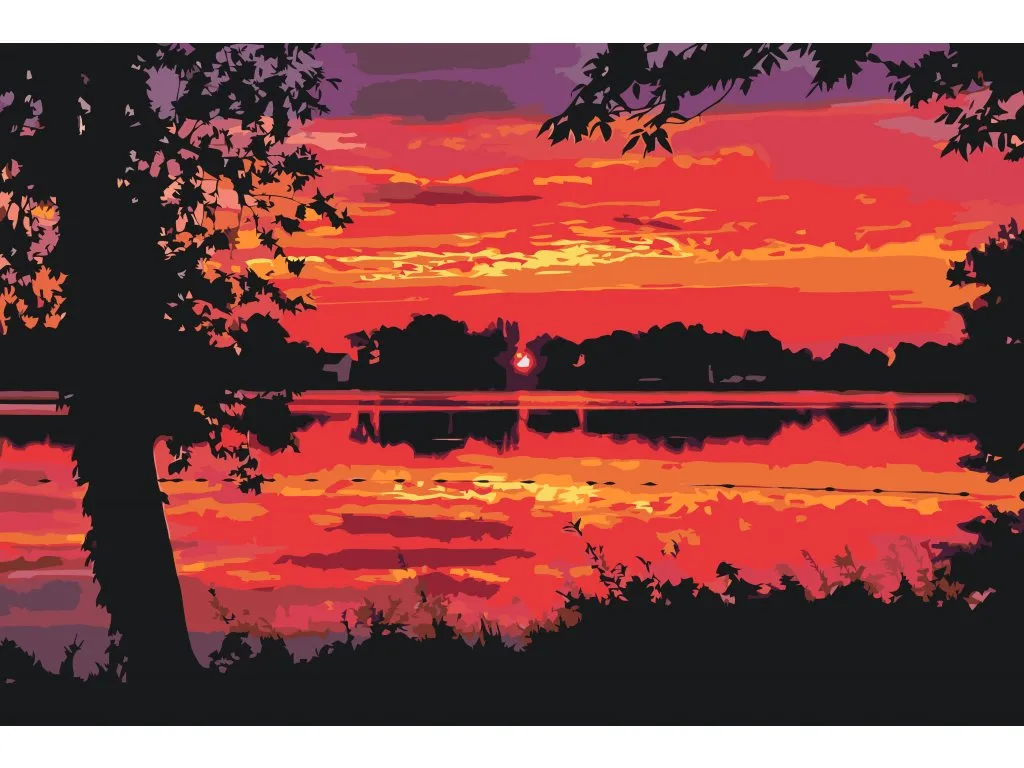 Pintar por Números - Puesta de sol roja