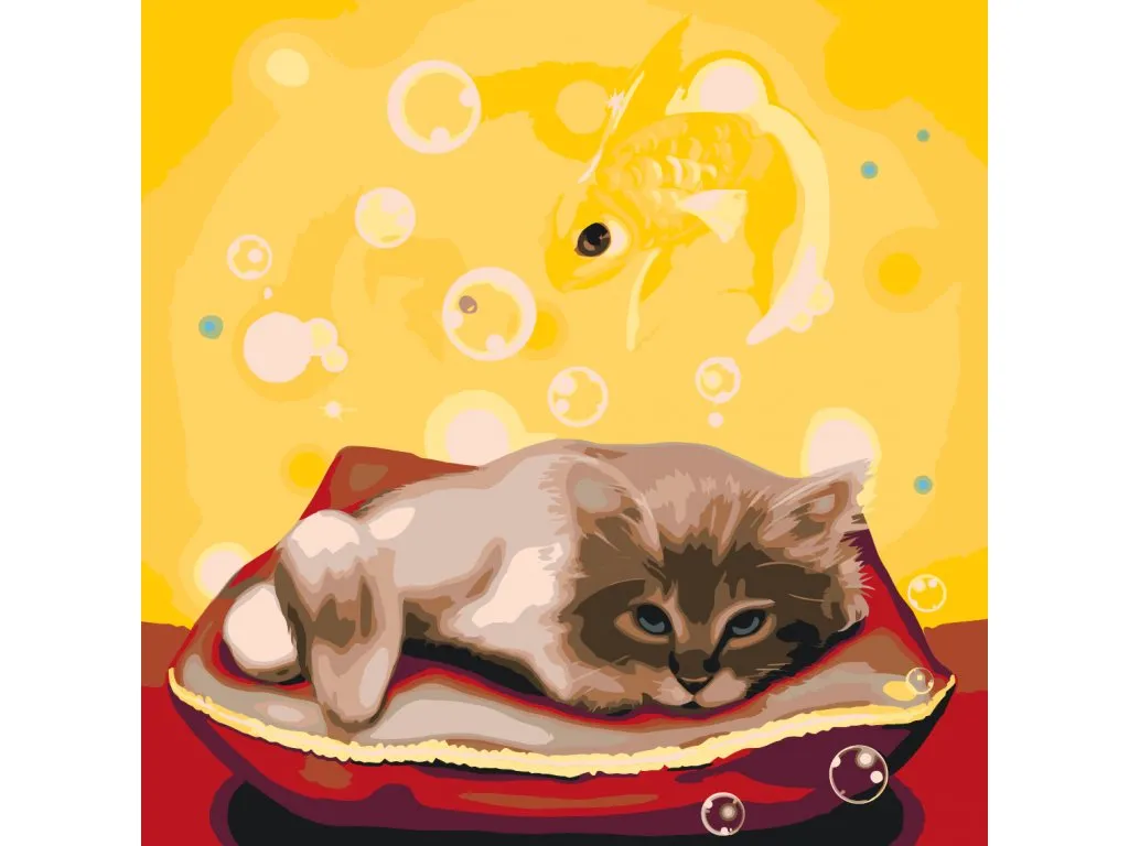 Pintar por Números - Un gato soñando con un pez