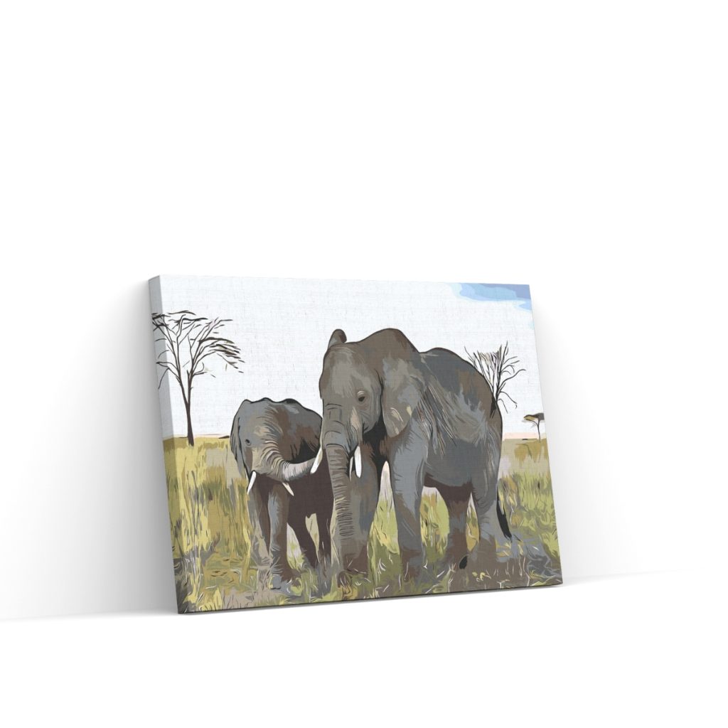 Pintar por Números - Cría de elefante con su madre